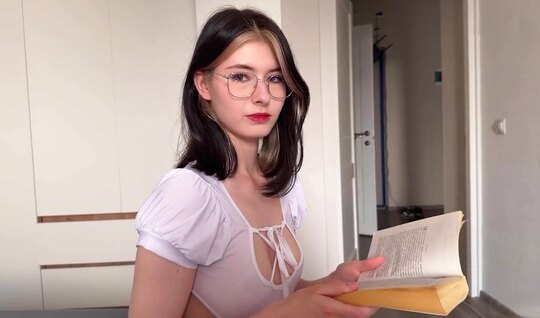 Modest Russian chick in glasses do not mind trying a member...